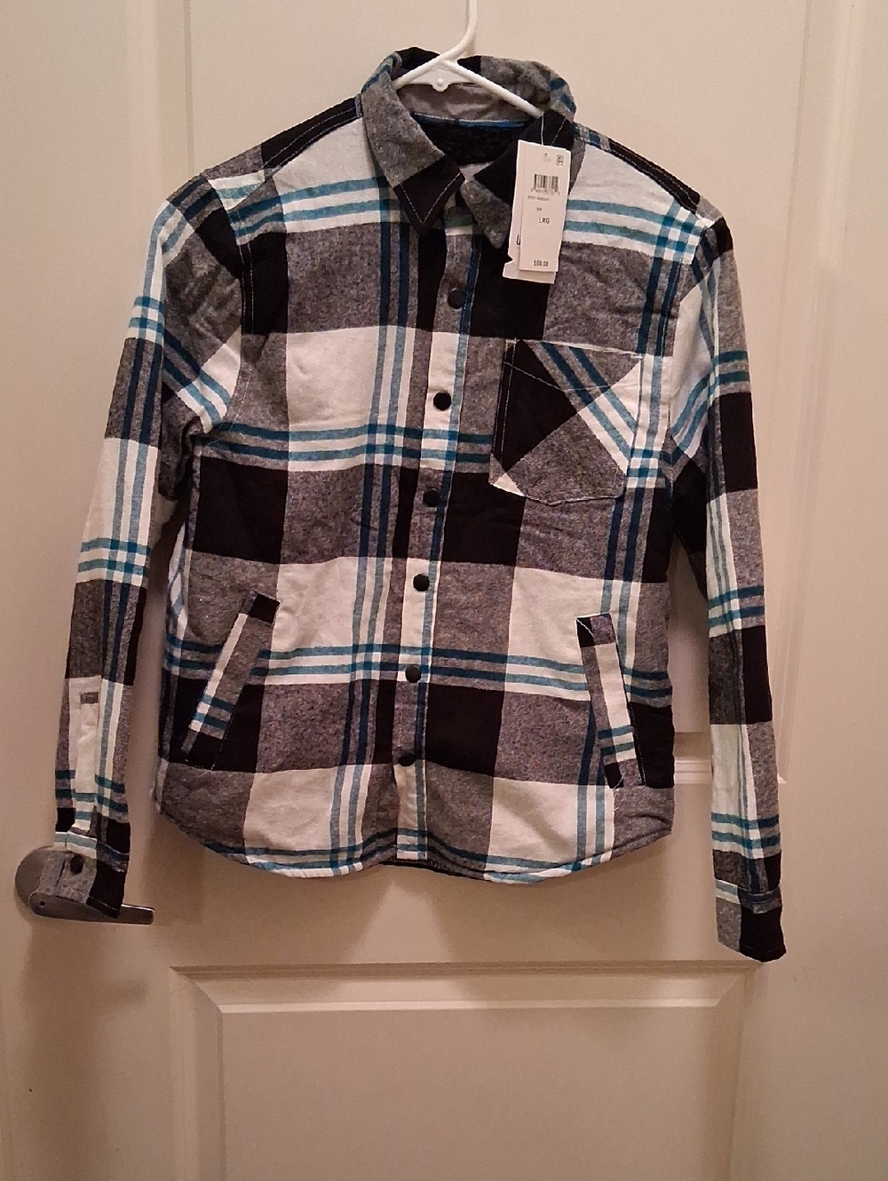 Univibe Plaid Shirt Jacket in Black, Gray & Teal